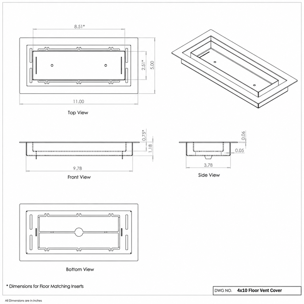 4x10 Floor Matching Vent Cover – Floor Register